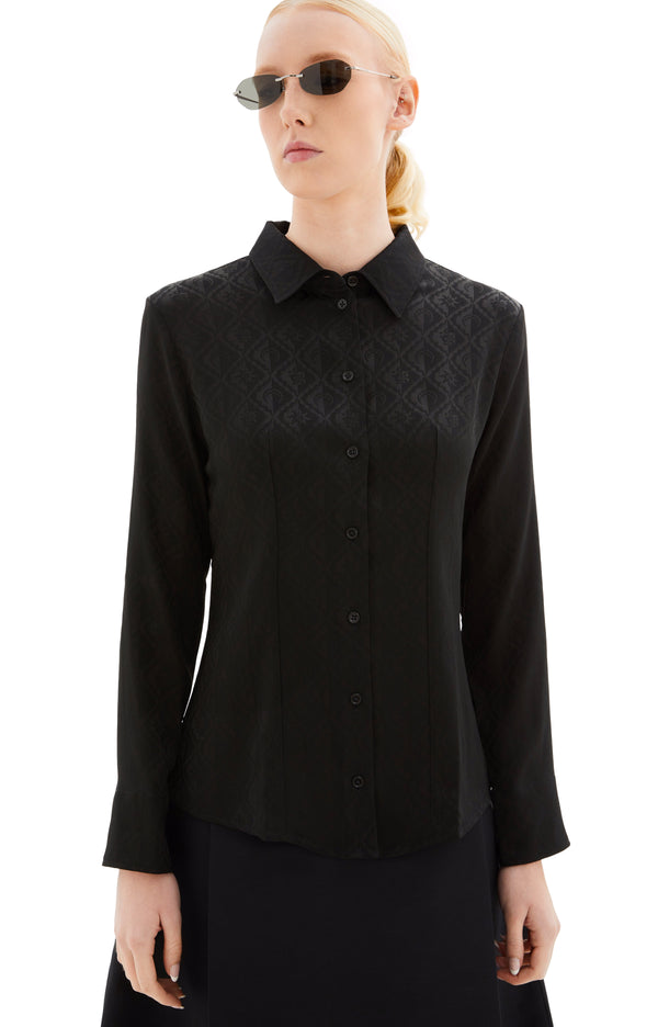 Jacquard Viscose Shirt Blouse (Black)