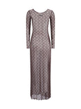 Moon Printed Mesh Panelled Dress (Brown)