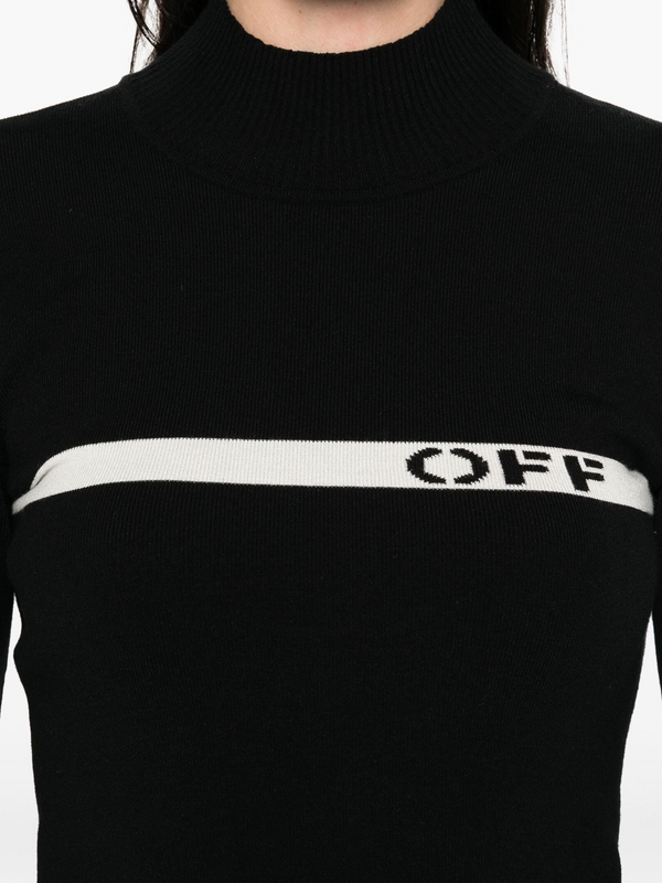 Logo Stripe Long Sleeves Mock-neck Top (Black/White)