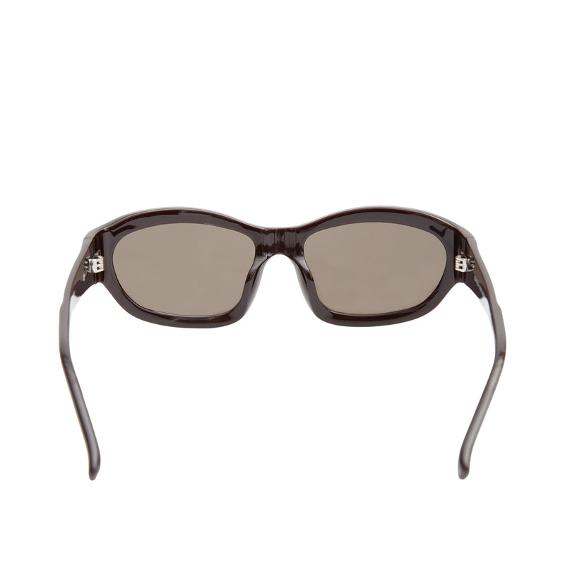 x Linda Farrow Rectangle Sunglasses (Dark Brown/Silver/Brown)