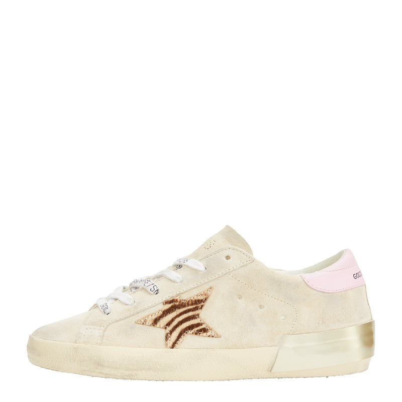 Women's Super Star Horsy Zebra Printed Sneakers (Beige/Zebra/Pink)