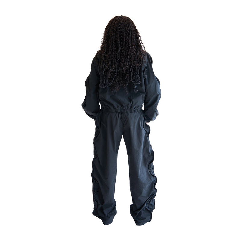 Mid-Rise Zip Track Pants (Black)