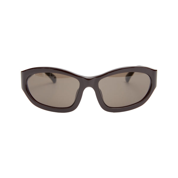 x Linda Farrow Rectangle Sunglasses (Dark Brown/Silver/Brown)