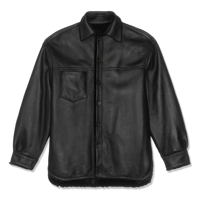 Buttoned Long-Sleeved Reversible Jacket (Black)