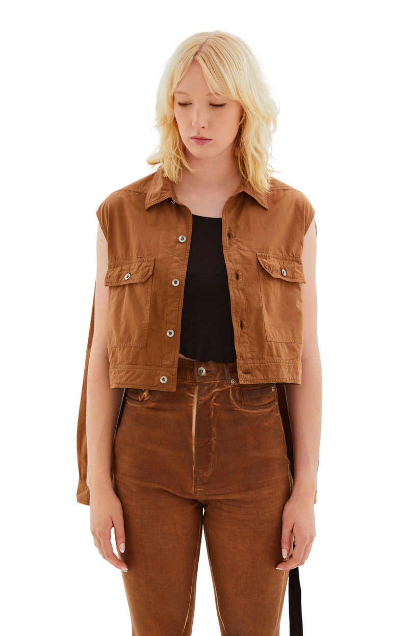 Cape Sleeve Cropped Outershirt Jacket (Khaki/Brown)