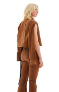 Cape Sleeve Cropped Outershirt Jacket (Khaki/Brown)