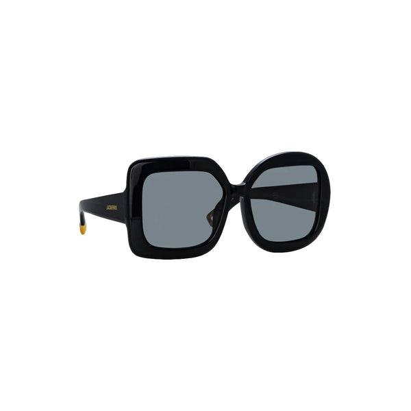 x Linda Farrow Carre Rond Square Sunglasses (Black/ Yellow Gold/ Grey)