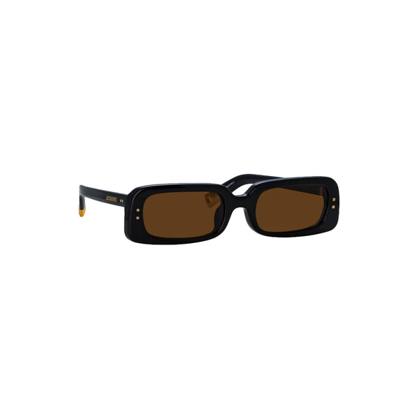 x Linda Farrow Azzurro Rectangular Sunglasses (Black/ Yellow Gold/ Brown)