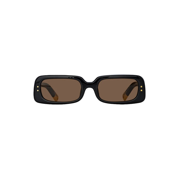 x Linda Farrow Azzurro Rectangular Sunglasses (Black/ Yellow Gold/ Brown)