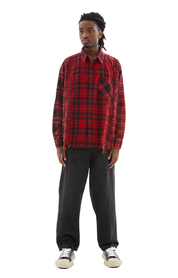 Rebuild by Needles 7 Cuts Wide Flannel Shirt (Red)