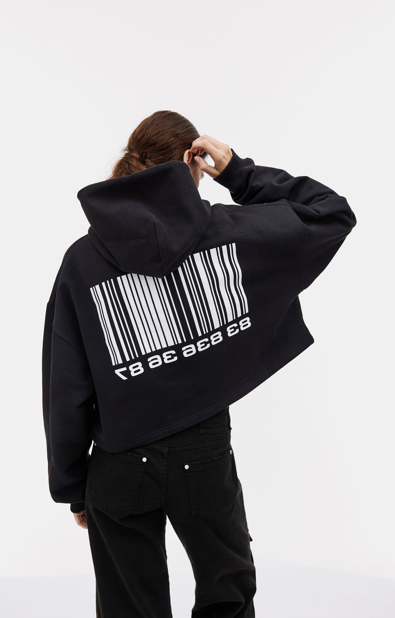 Cropped Hoodie with Barcode Print