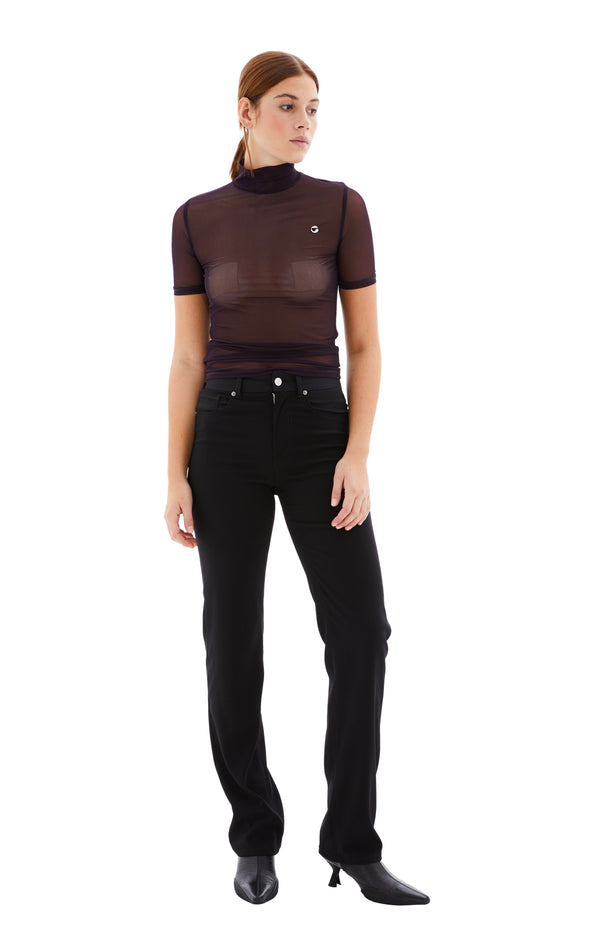 High Neck Fitted Top (Burgundy)