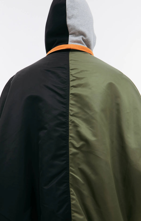 Split Hooded Bomber Jacket (Green/Black)