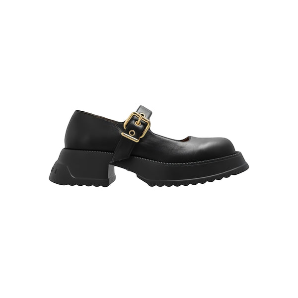 Leather Mary Jane With Platform Sole (Black)