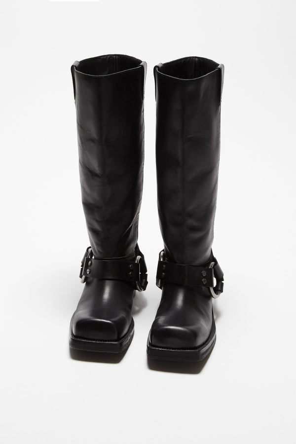 Leather Buckle Boots (Black)