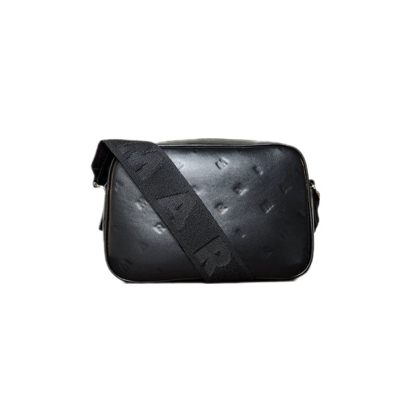 Crossbody Embossed Logo Leather Bag (Black)