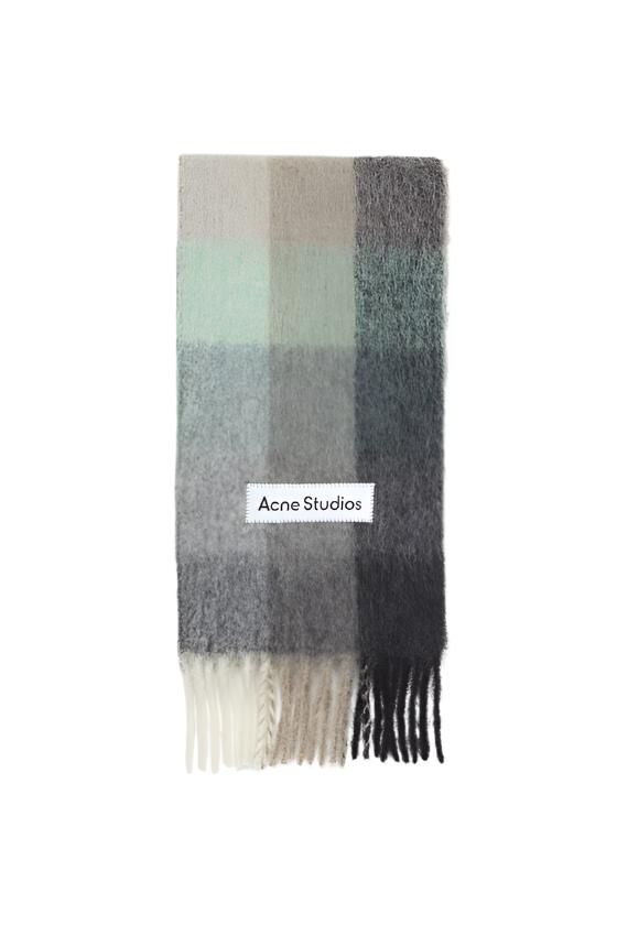 Mohair Checked Scarf (Green/Grey/Black)