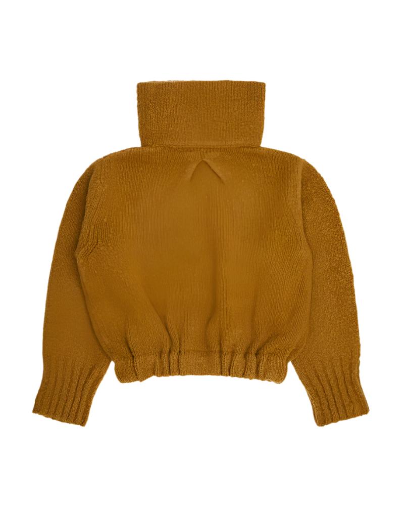 Women's Funnel Neck Gathered Hem Sweater (Camel)