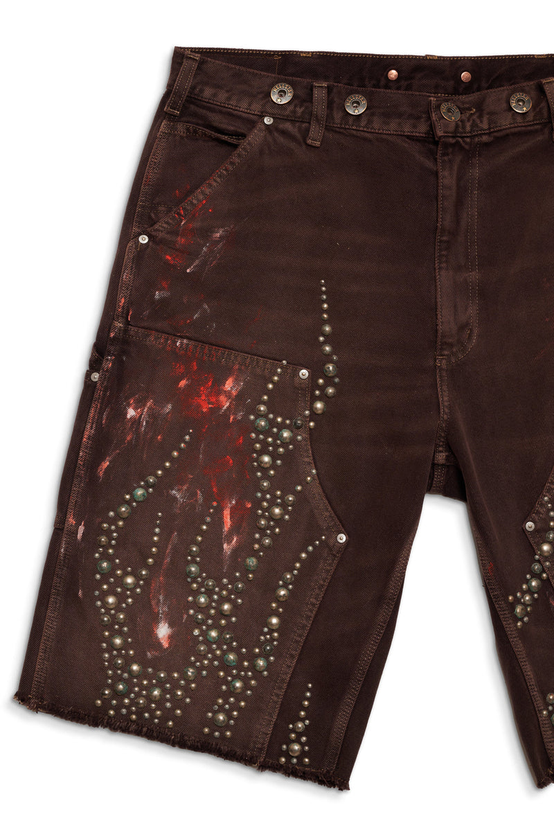 Studded Denim Shorts (Brown)