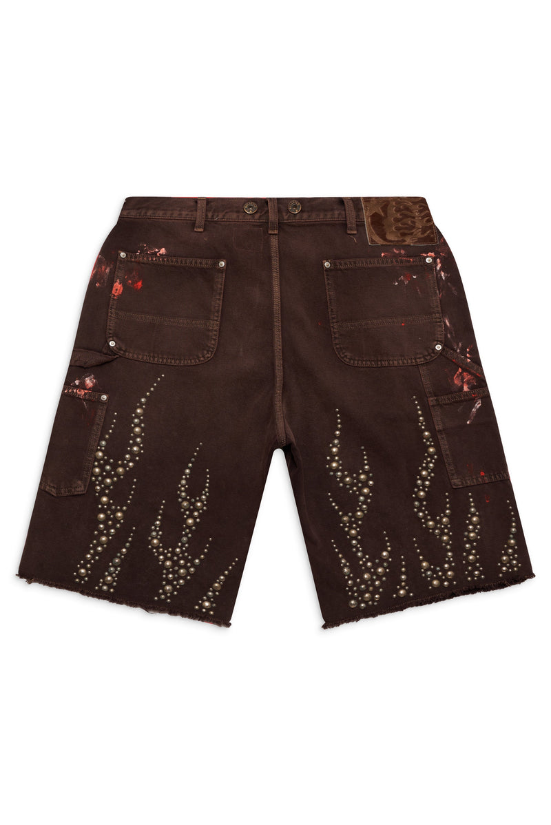 Studded Denim Shorts (Brown)