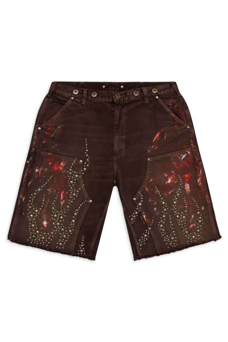 Studded Denim Shorts (Brown)