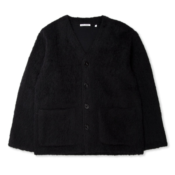 V-neck Mohair Cardigan (Black Mohair)