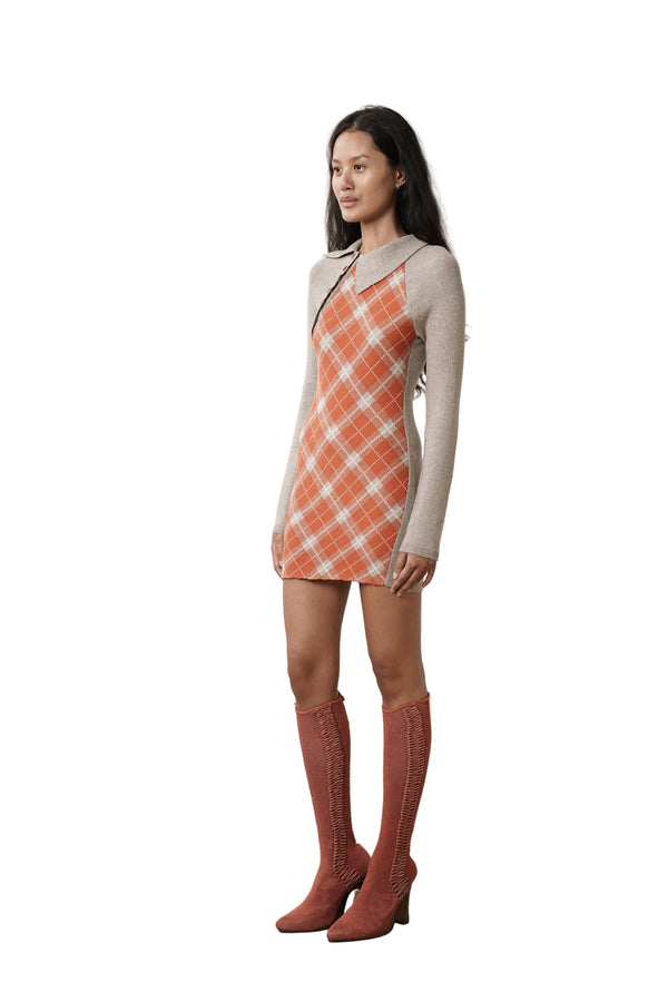 Tartan Asymmetric Dress (Ginger/Grey)