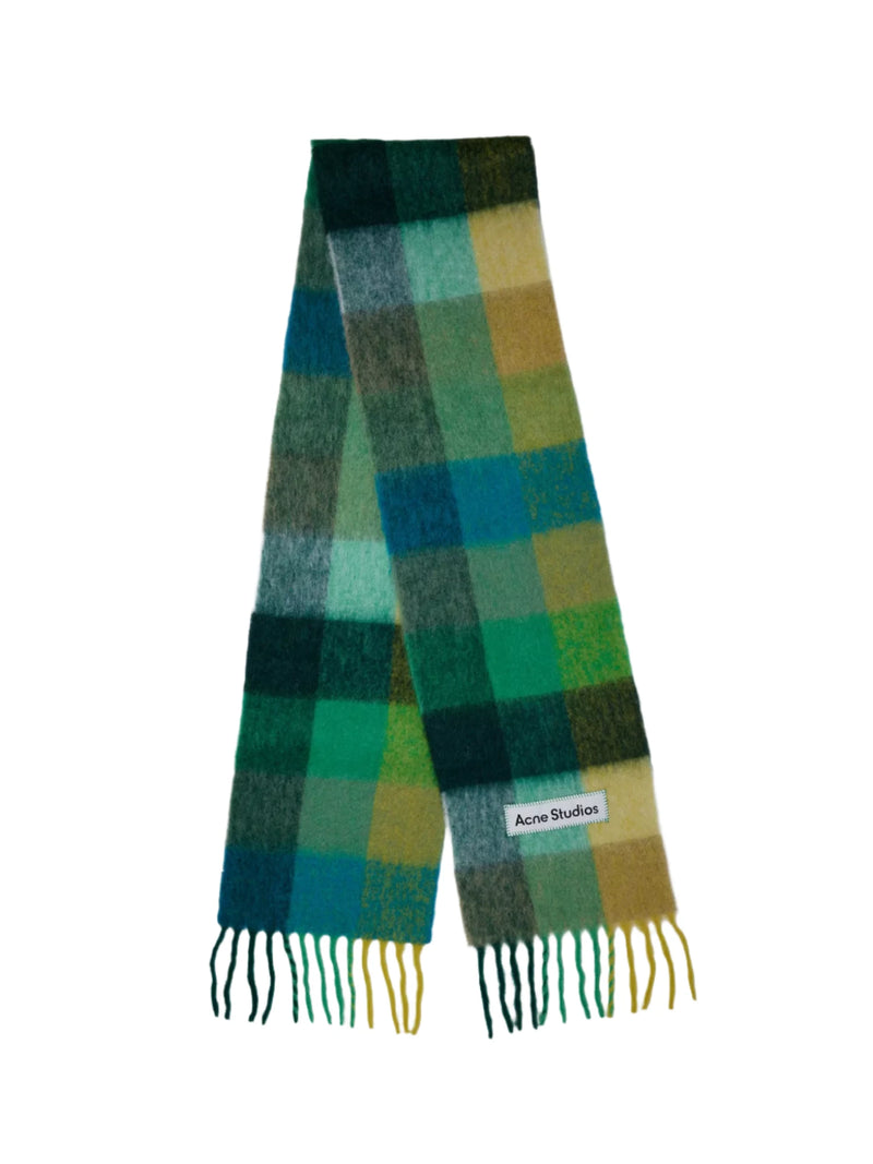 Mohair Checked Scarf (Jade Green/Yellow)