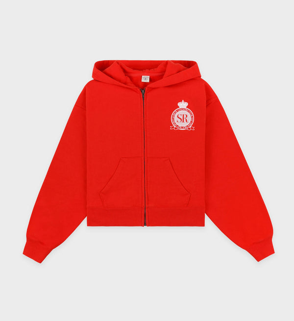 Royal Club Zipped Cropped Hoodie (Bright Red/White)
