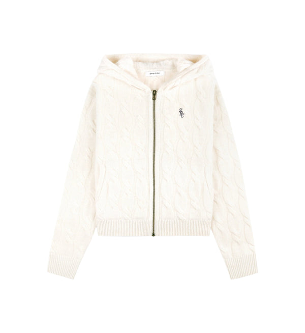 SRC Cable-knit Wool Cashmere Zip Hoodie (Cream)