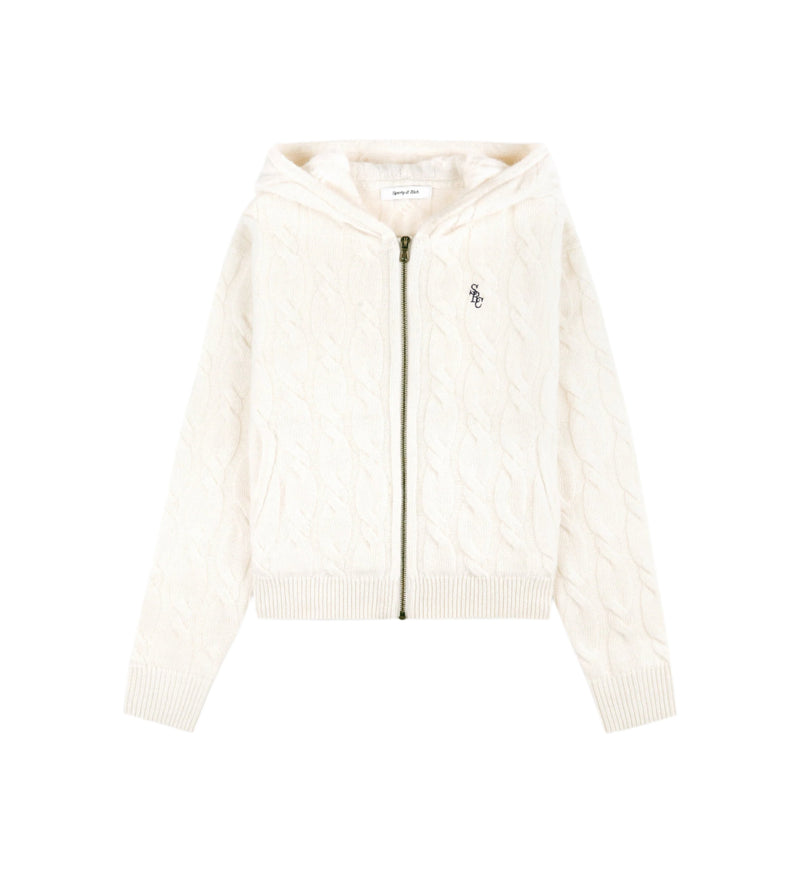 SRC Cable-knit Wool Cashmere Zip Hoodie (Cream)