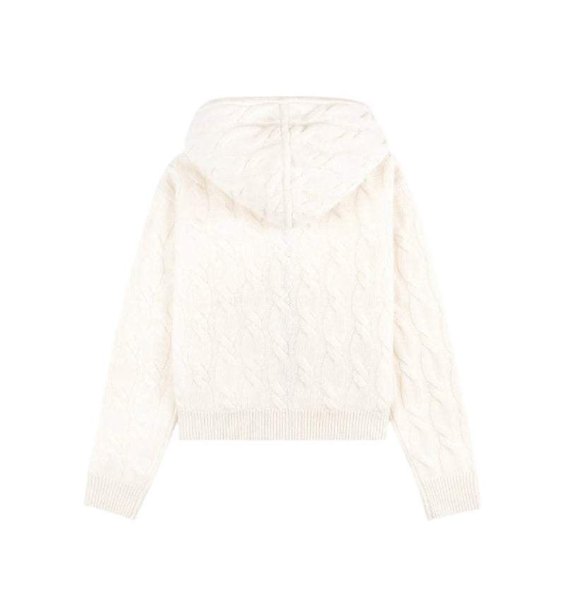 SRC Cable-knit Wool Cashmere Zip Hoodie (Cream)