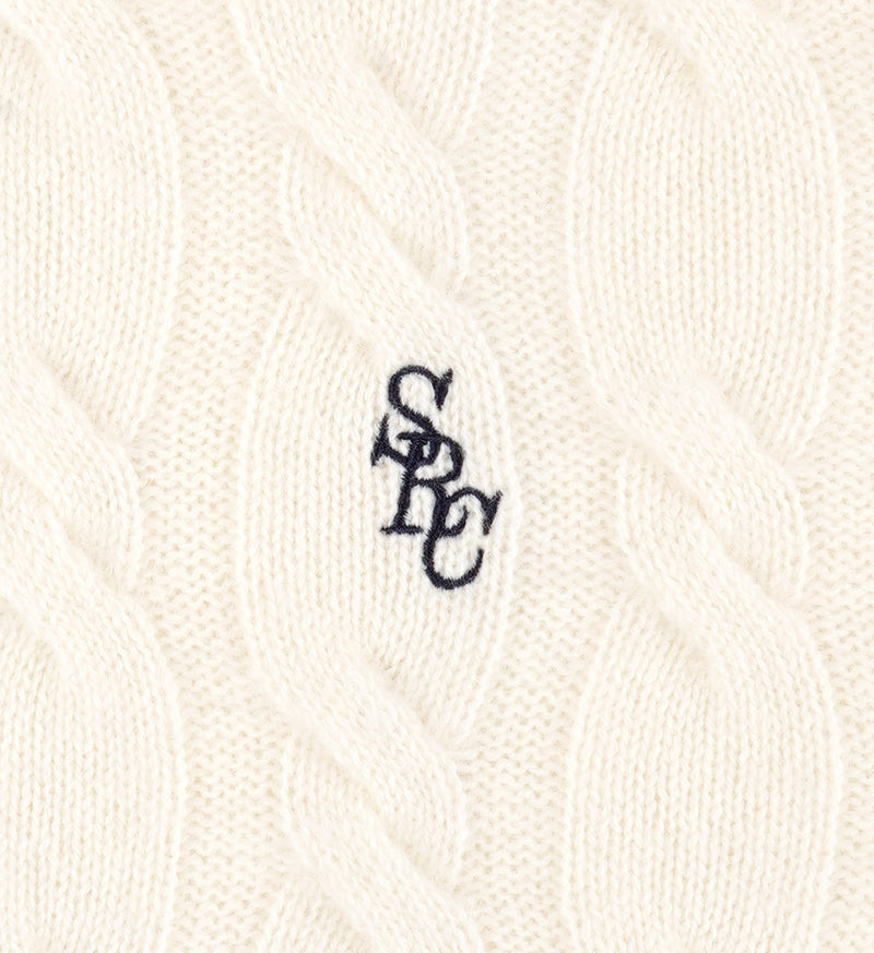 SRC Cable-knit Wool Cashmere Zip Hoodie (Cream)