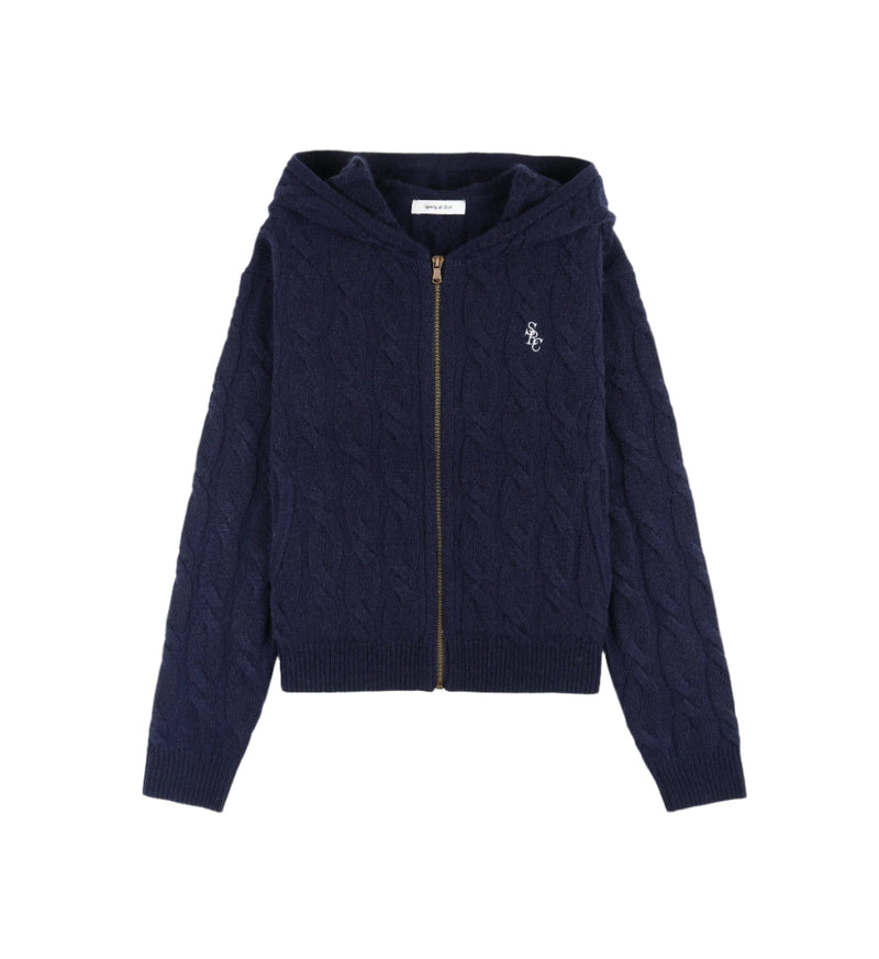 SRC Cable-knit Cashmere Zip Hoodie (Navy)