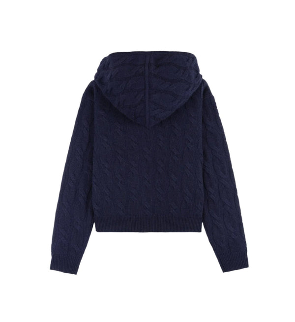 SRC Cable-knit Cashmere Zip Hoodie (Navy)