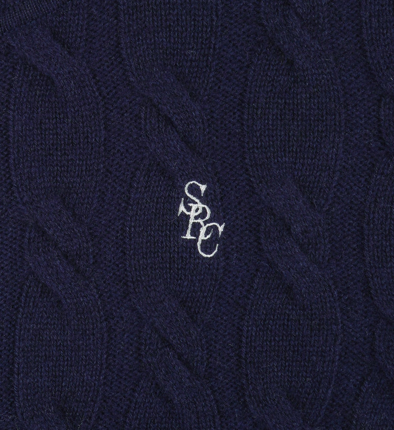 SRC Cable-knit Cashmere Zip Hoodie (Navy)