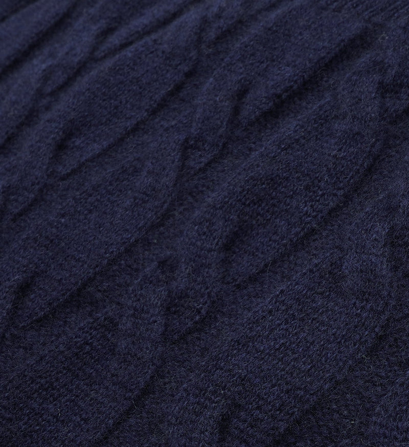 SRC Cable-knit Cashmere Zip Hoodie (Navy)