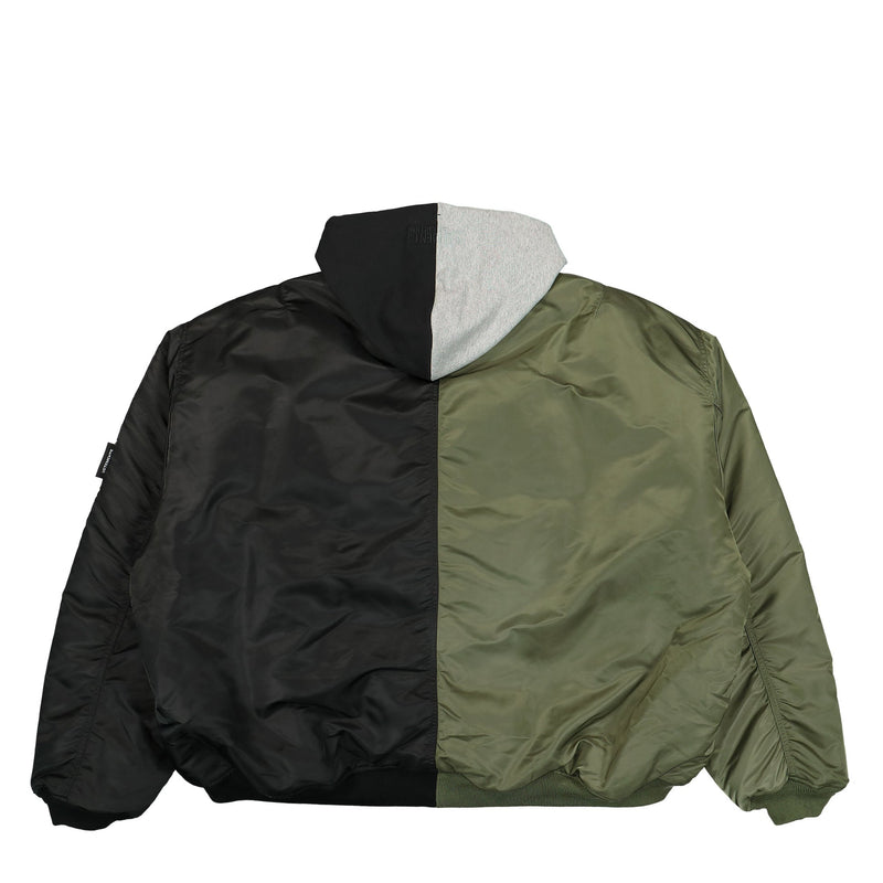 Split Hooded Bomber Jacket (Green/Black)