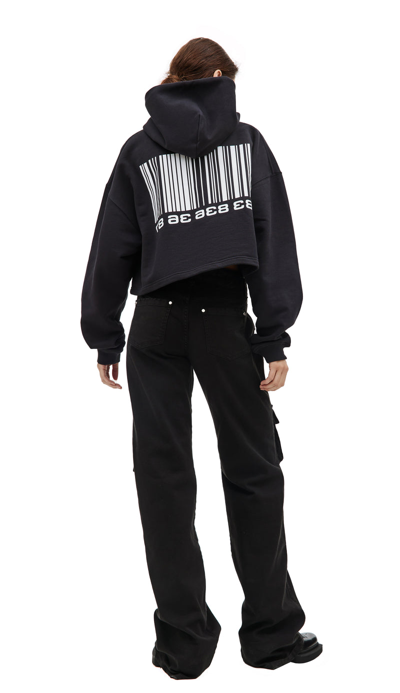 Cropped Hoodie with Barcode Print