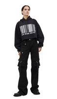 Cropped Hoodie with Barcode Print