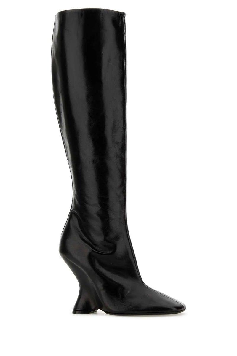 Leather Wedge Tall Boots (Black)