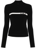 Logo Stripe Long Sleeves Mock-neck Top (Black/White)