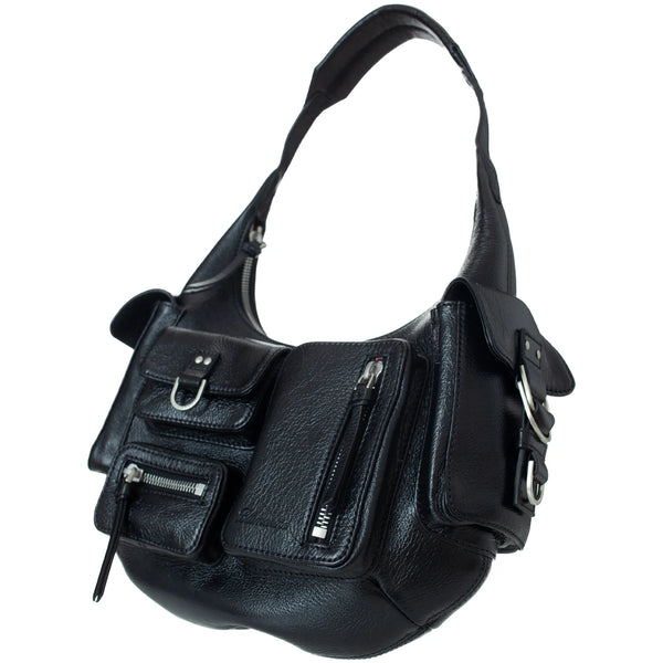 Small Hobo Bag with Cargo Pockets (Black)