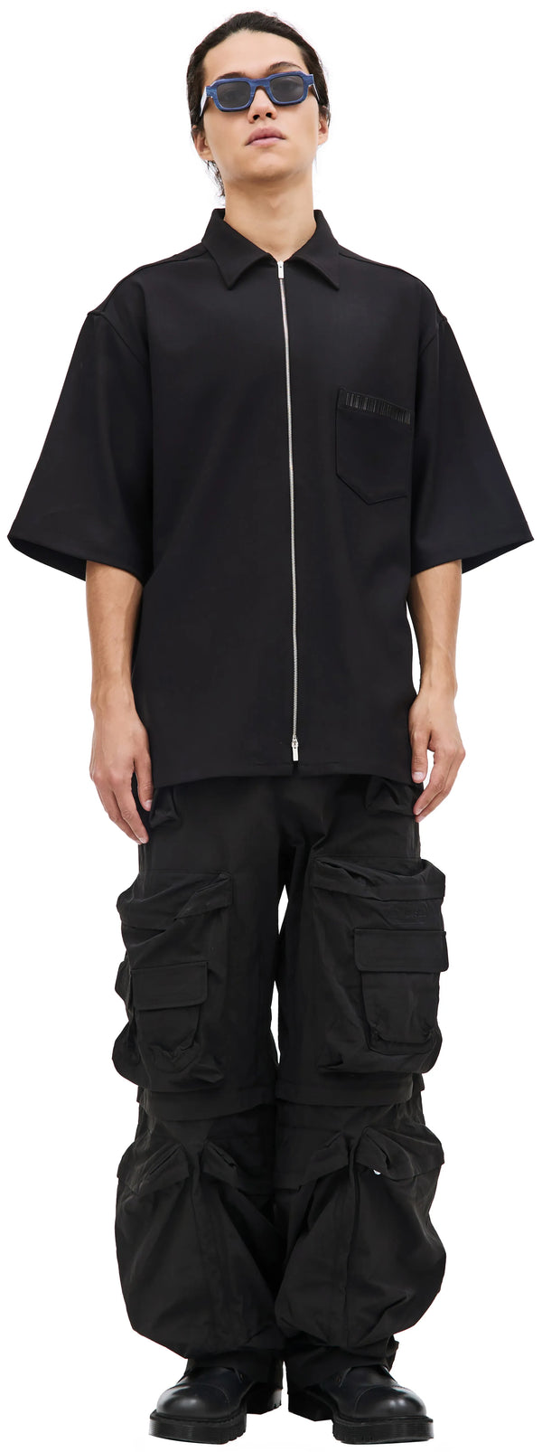 Zip-Up Short Sleeve Shirt (Black)