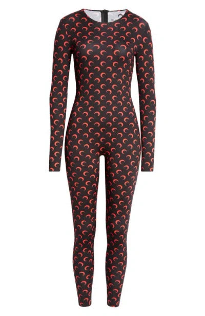 Moon Printed Jersey Catsuit (Black/Red)