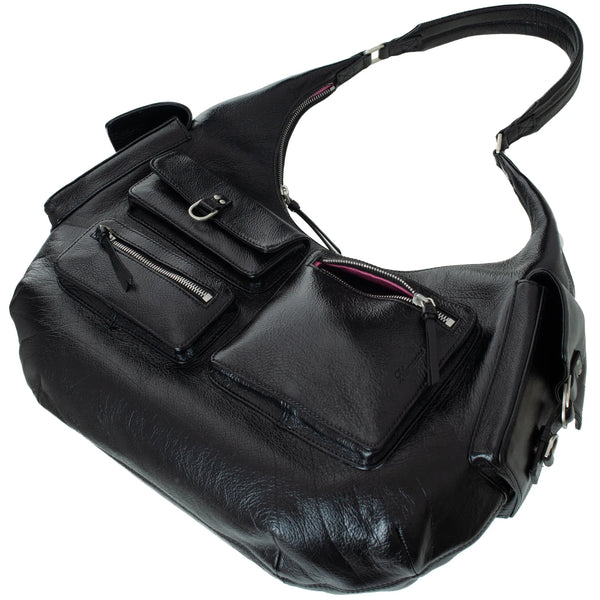 Large Hobo Bag with Cargo Pockets (Black)