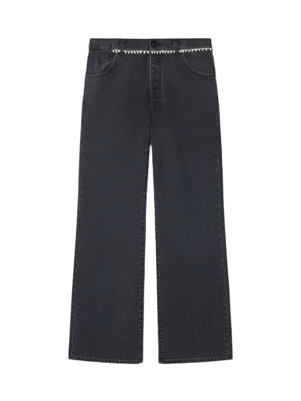 Embellished Wide Denim Pants (Black/White)