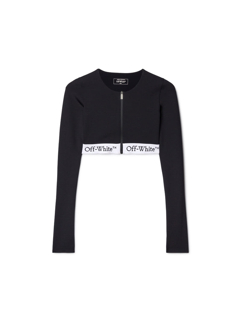 Logoband Long Sleeves Zipped Crop Top (Black)