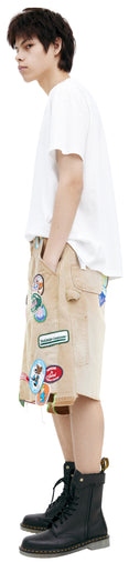 Denim Shorts With Patches (Beige)