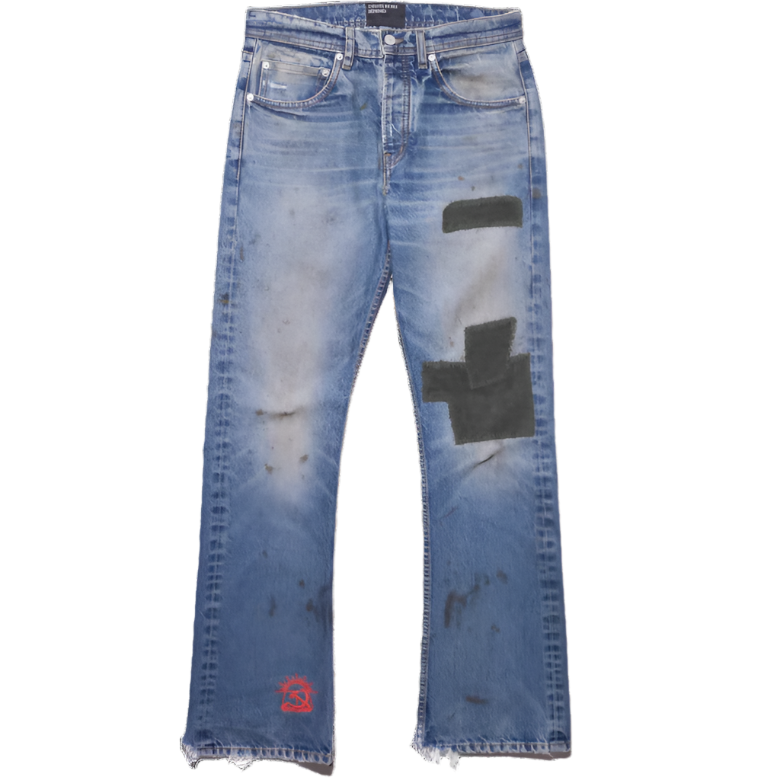 Patchwork Flare Jeans (Blue)